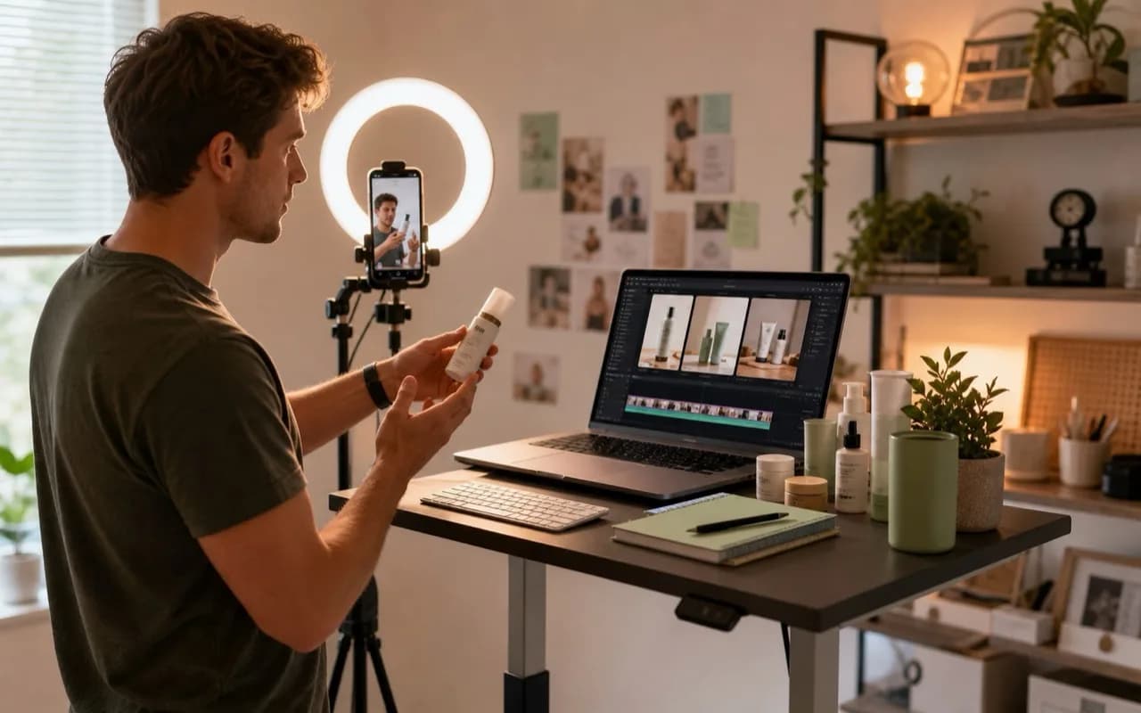 Creator filming a product hook while testing affiliate ad angles
