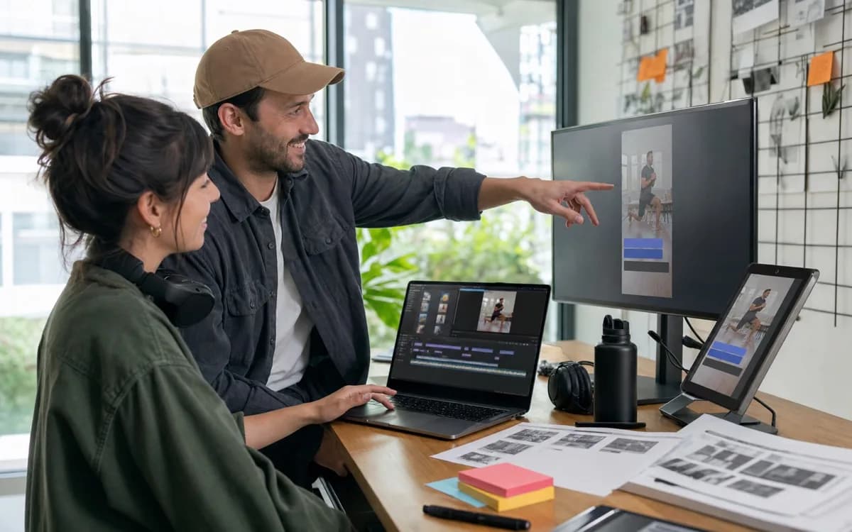 Coach or assistant editor reviewing VidMage assets, variants, and delivery output