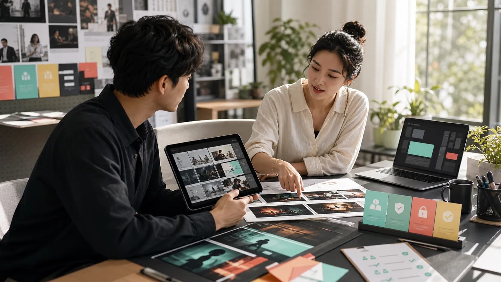 Editor holding the vague brief reviewing VidMage assets, variants, and delivery output