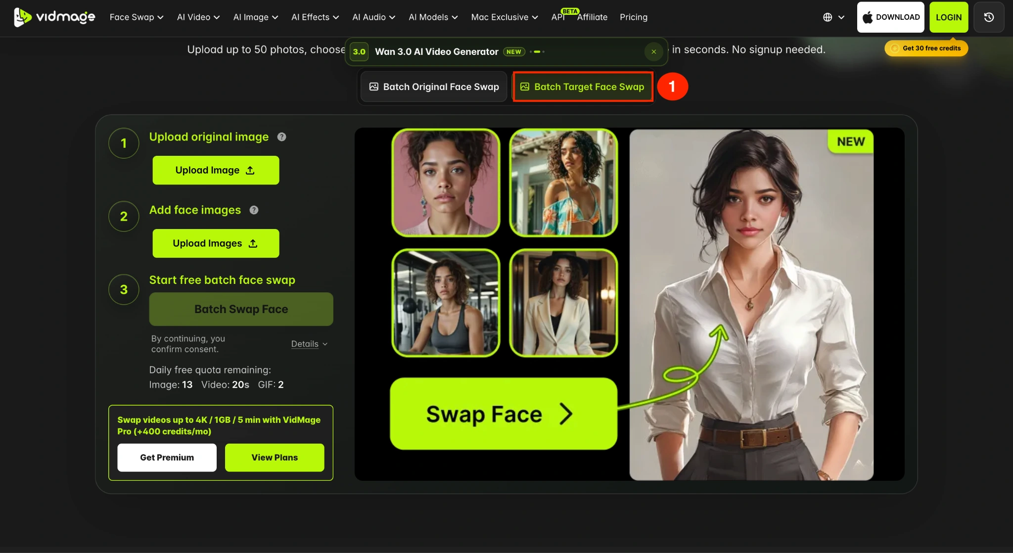 VidMage batch target face swap