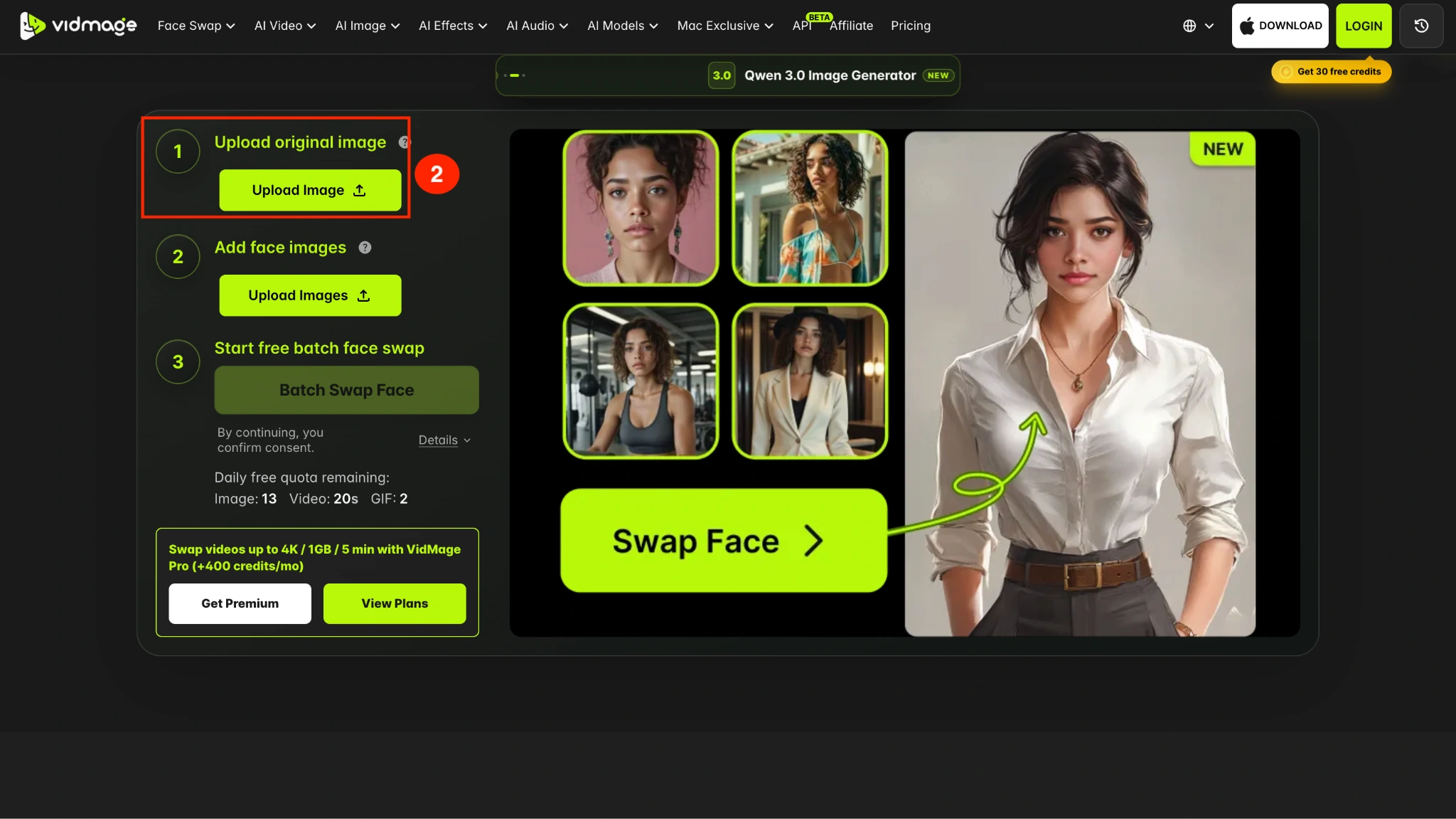 VidMage batch target face swap upload original photo