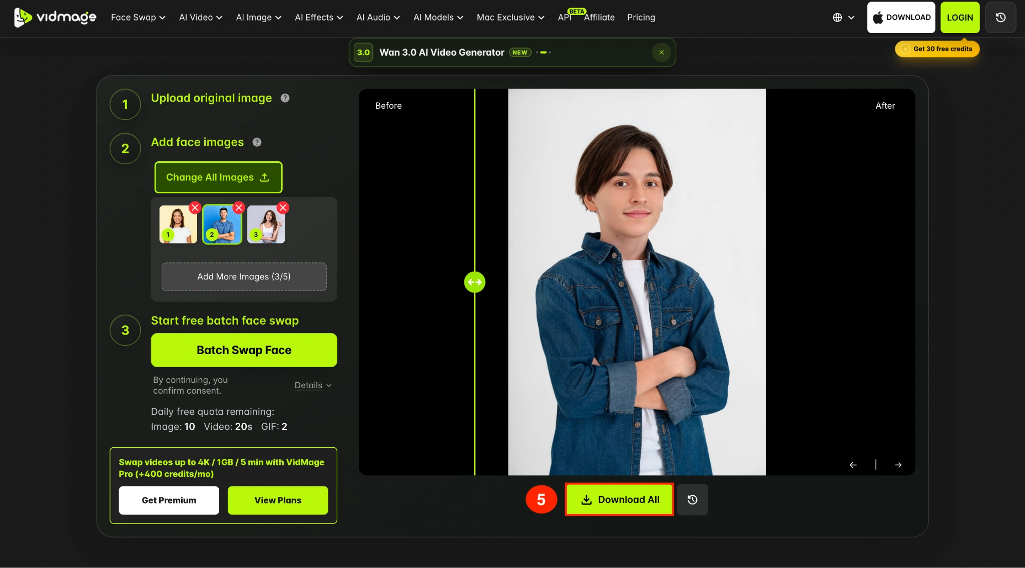 VidMage batch target face swap download all