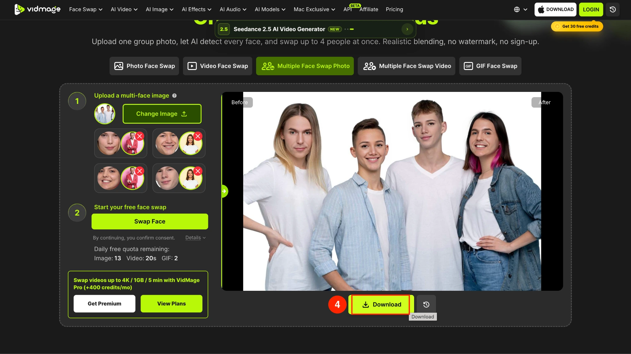 VidMage download multiple face swap photo