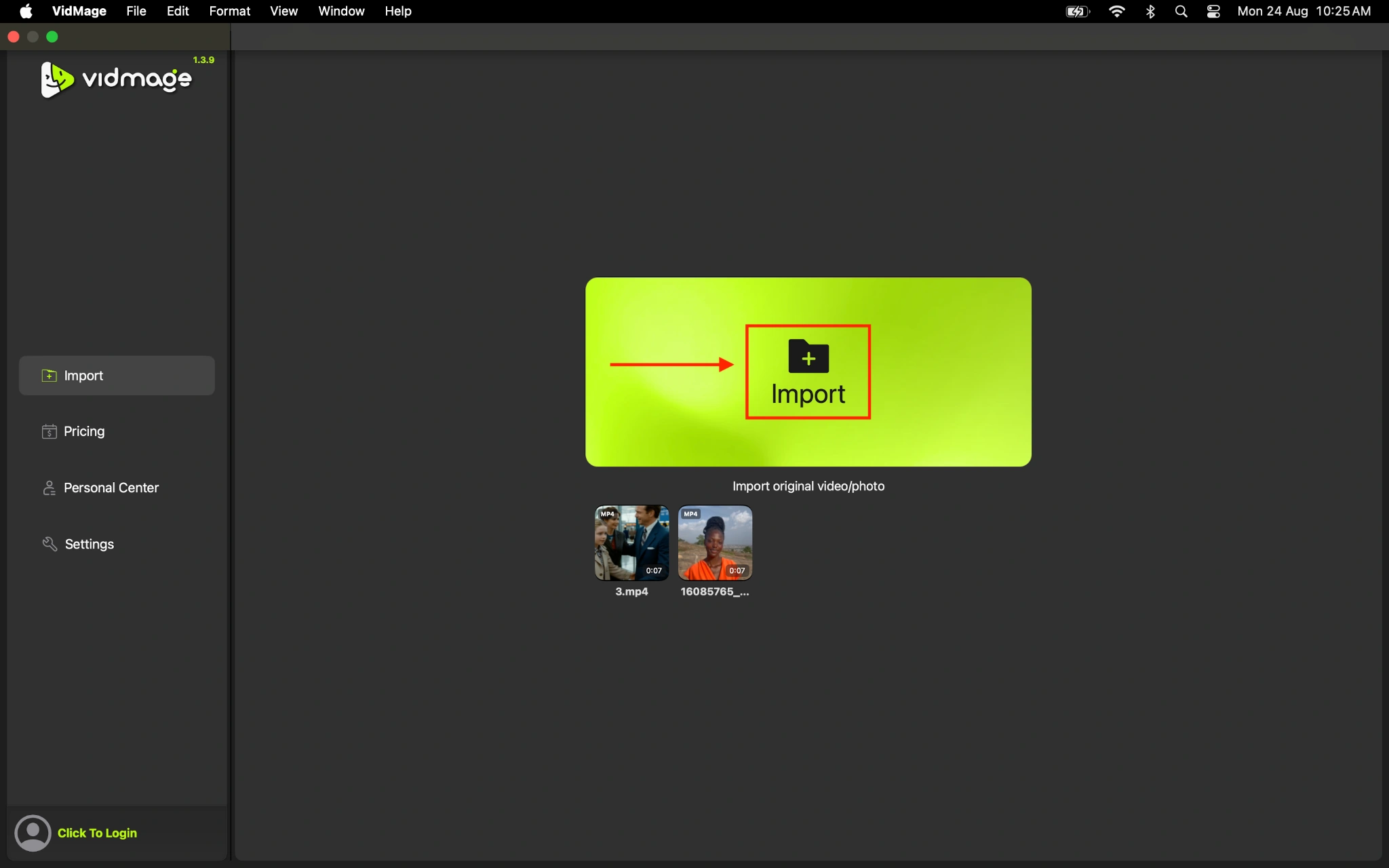VidMage Mac click import
