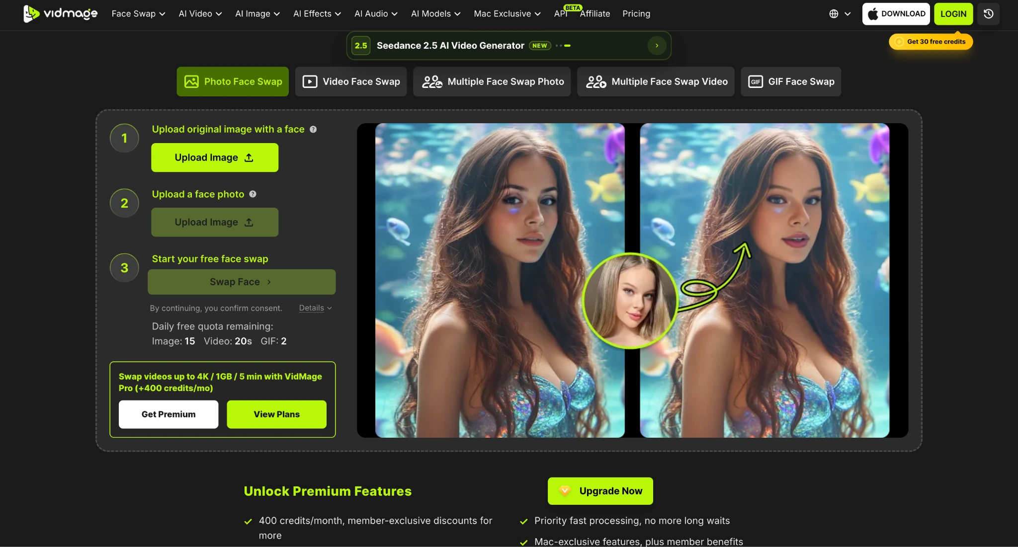 VidMage face swap homepage