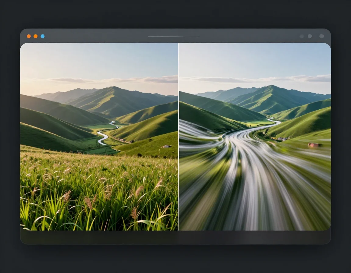 Landscape shown as a still image and a motion illustration