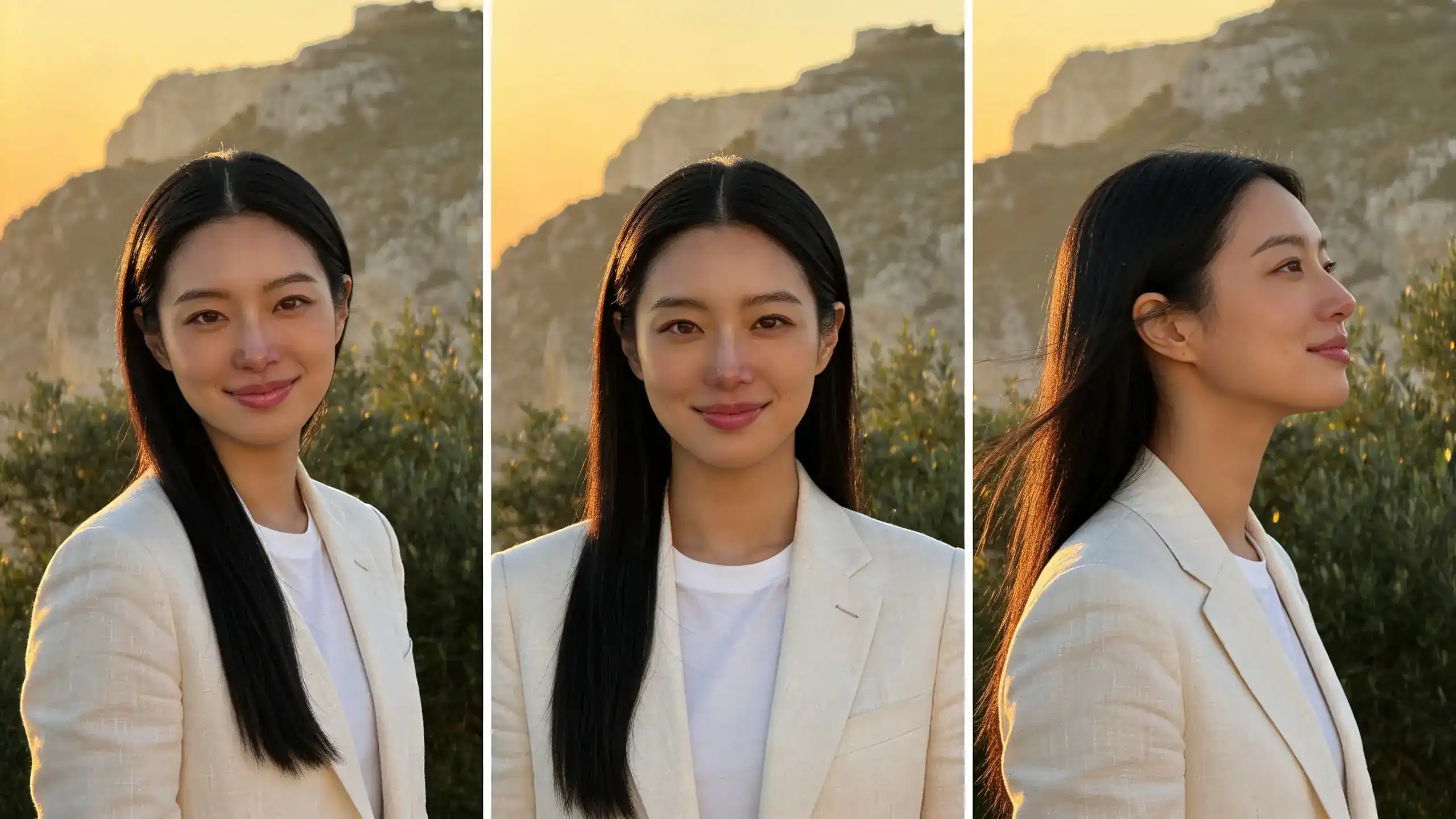 Three reference portrait stills arranged for Vidu multi-reference consistency planning