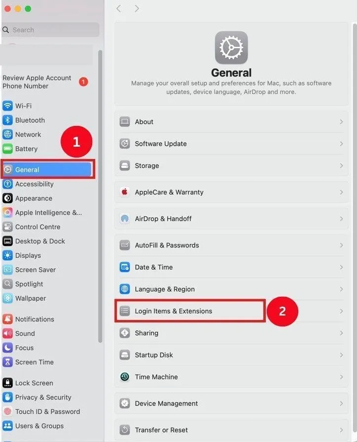 Access login items & extensions on Mac