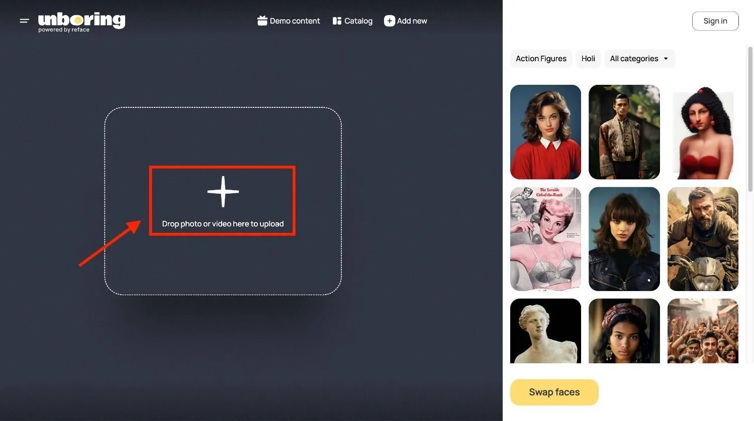 Add photo or video to Unboring by Reface