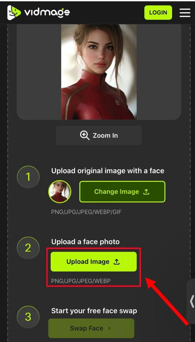 Add your image to the VidMage face swap app