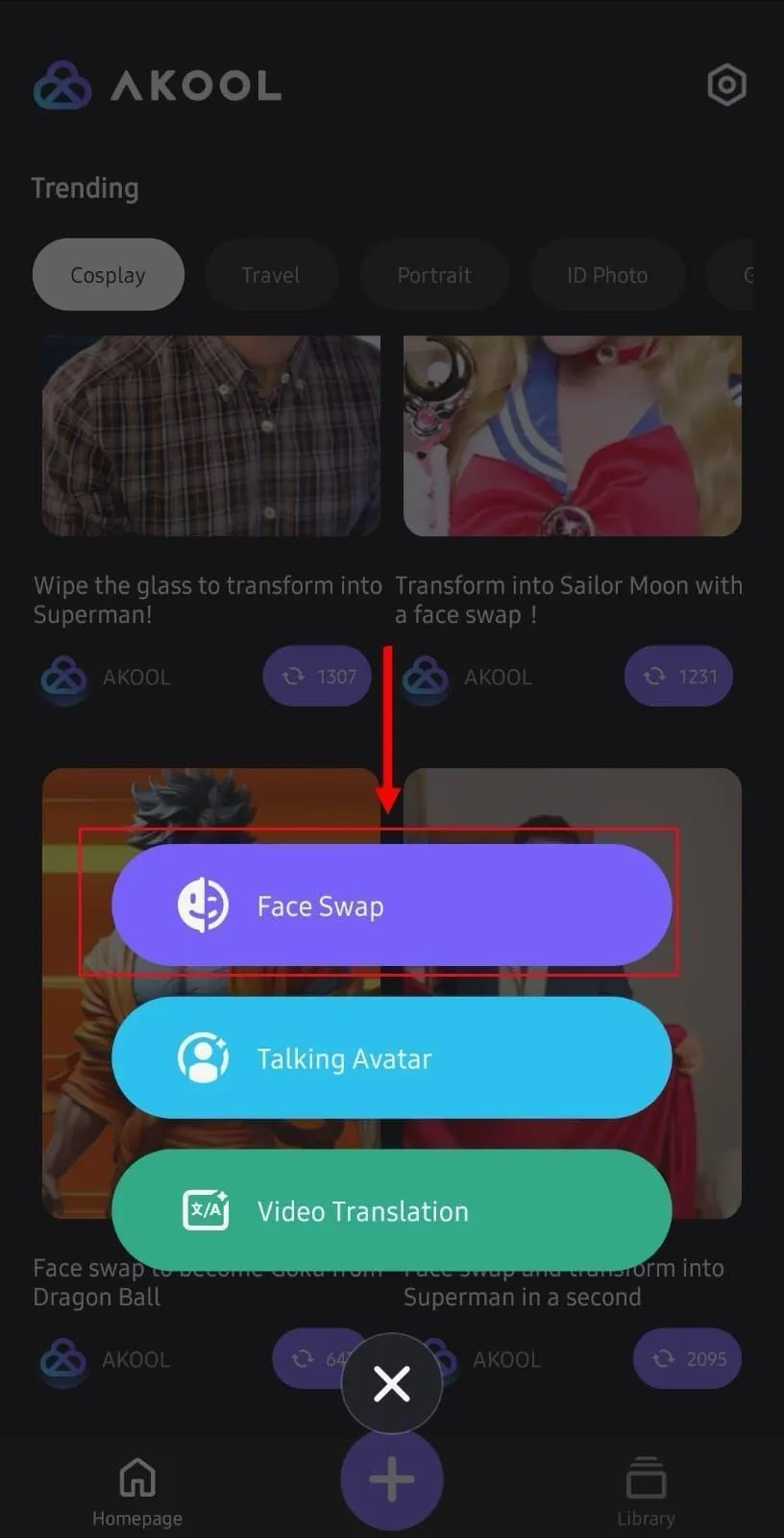 Akool face swap feature