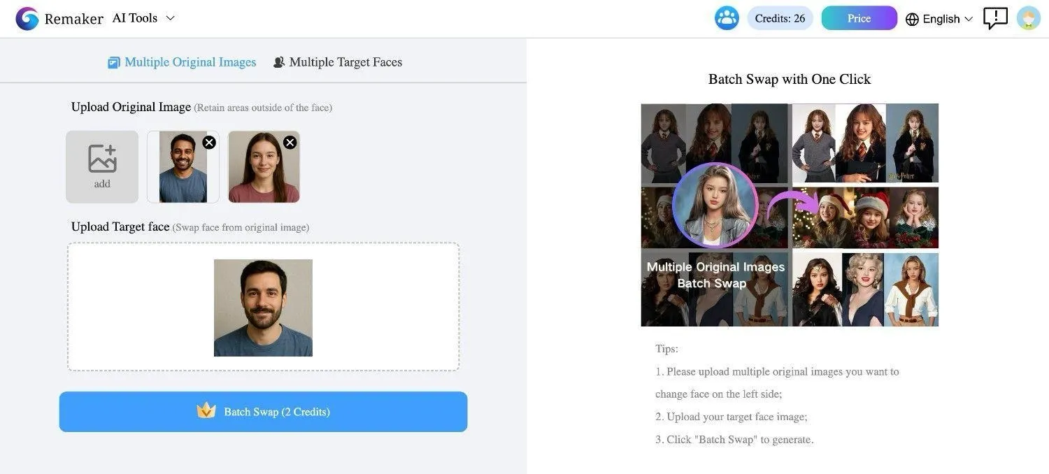 Batch photo face swap by Remaker