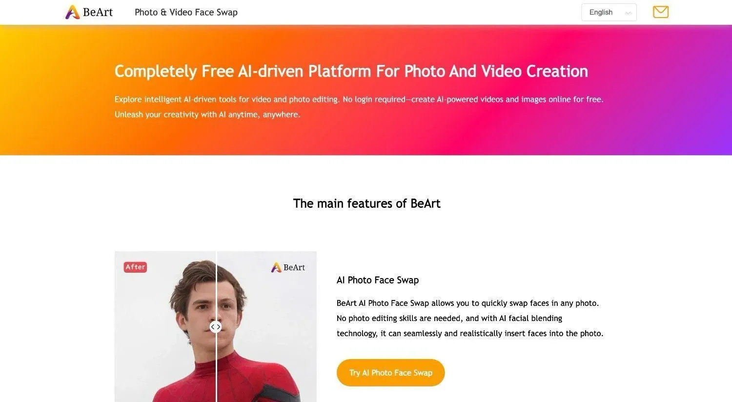 BeArt AI best live face swap apps homepage