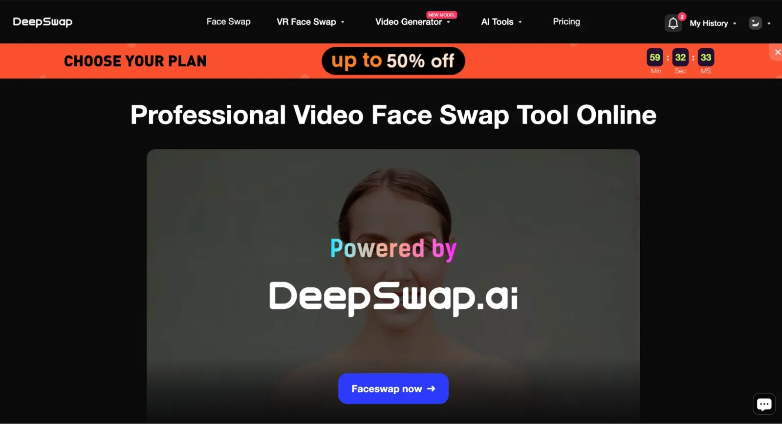 DeepSwap homepage