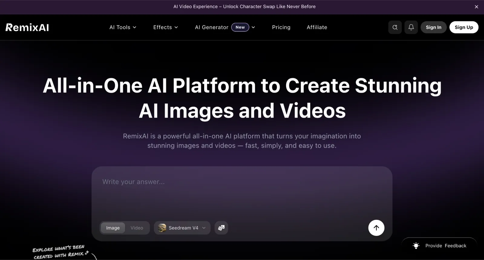 RemixAI homepage
