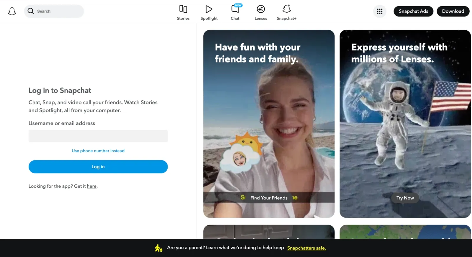 Snapchat homepage