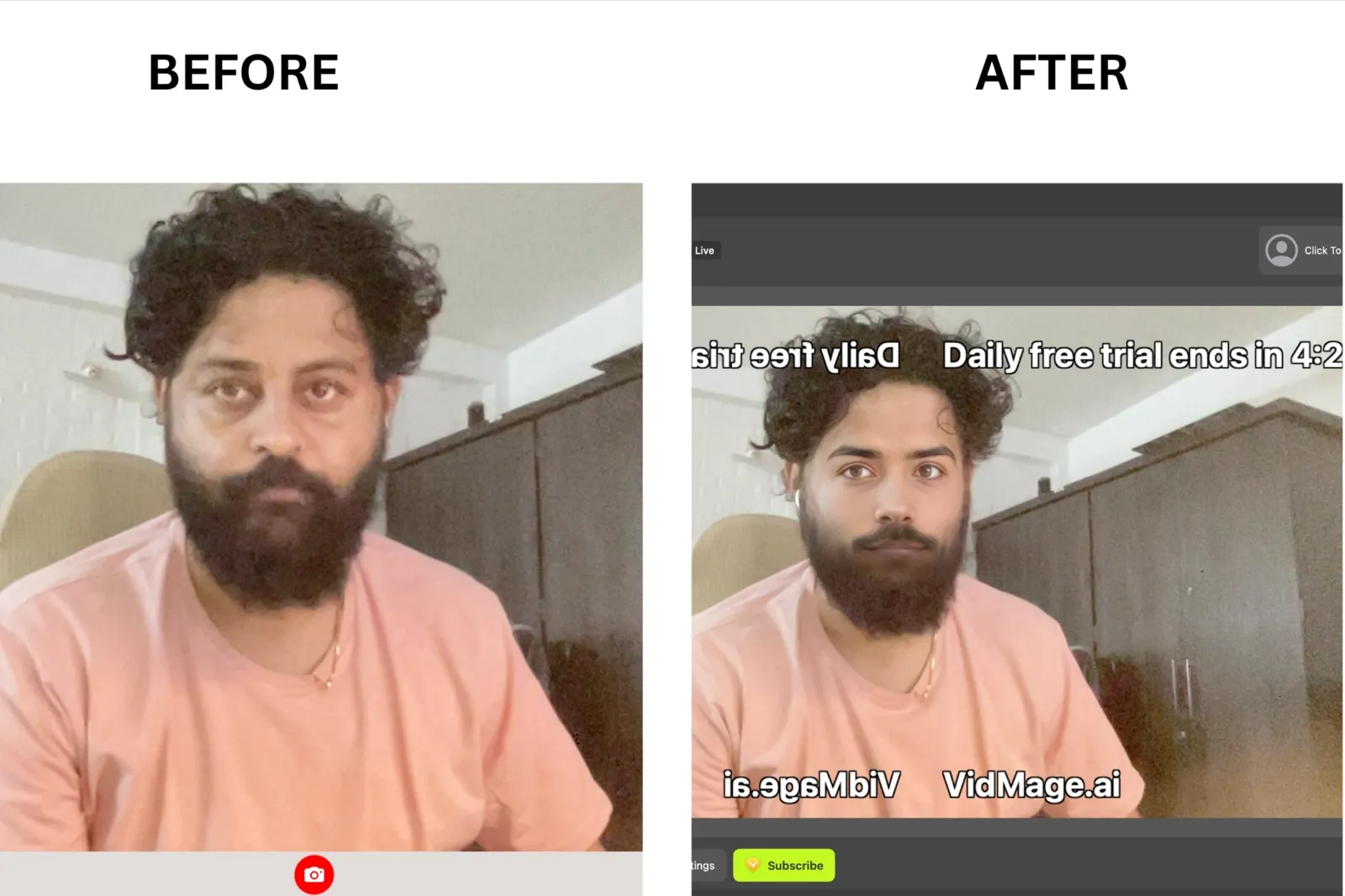 VidMage live face swap before and after
