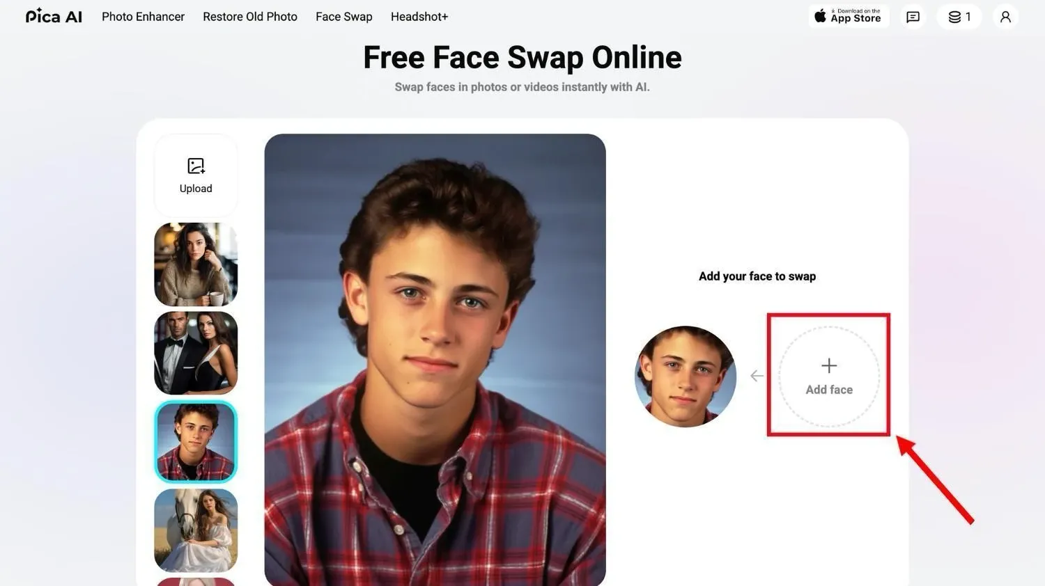 Click on Add Face to upload your image