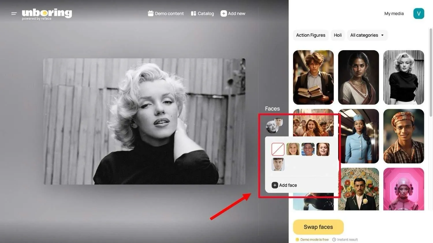 Click on plus icon to upload face on Reface