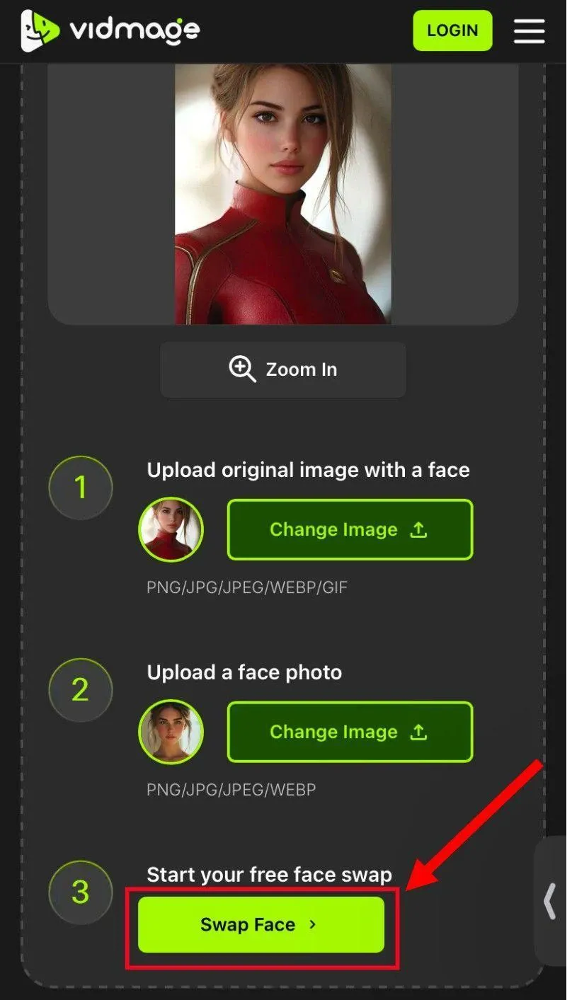 Click on the Swap Face button