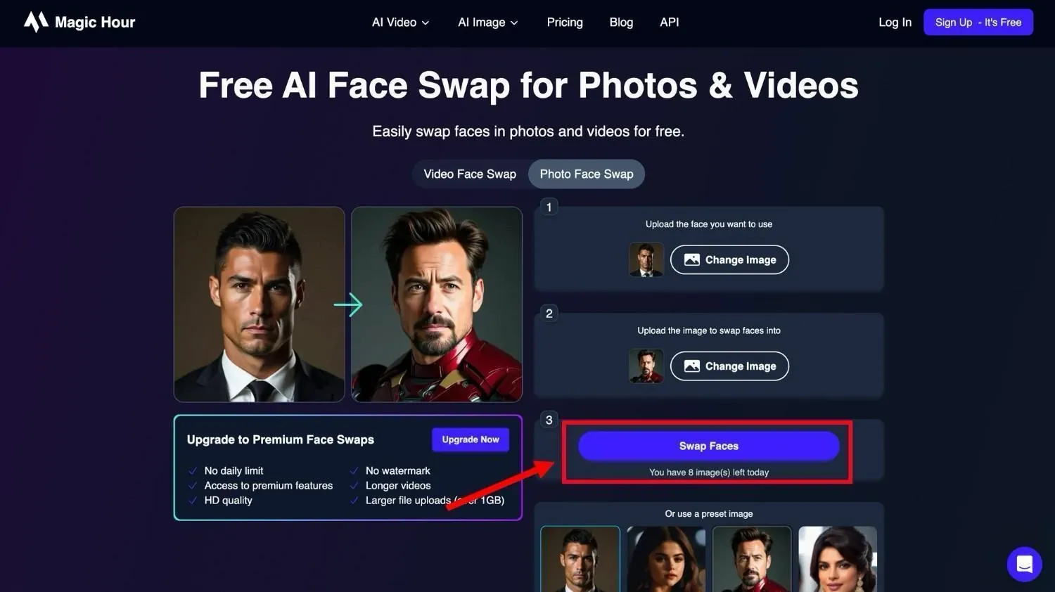 Click Swap Faces to proceed