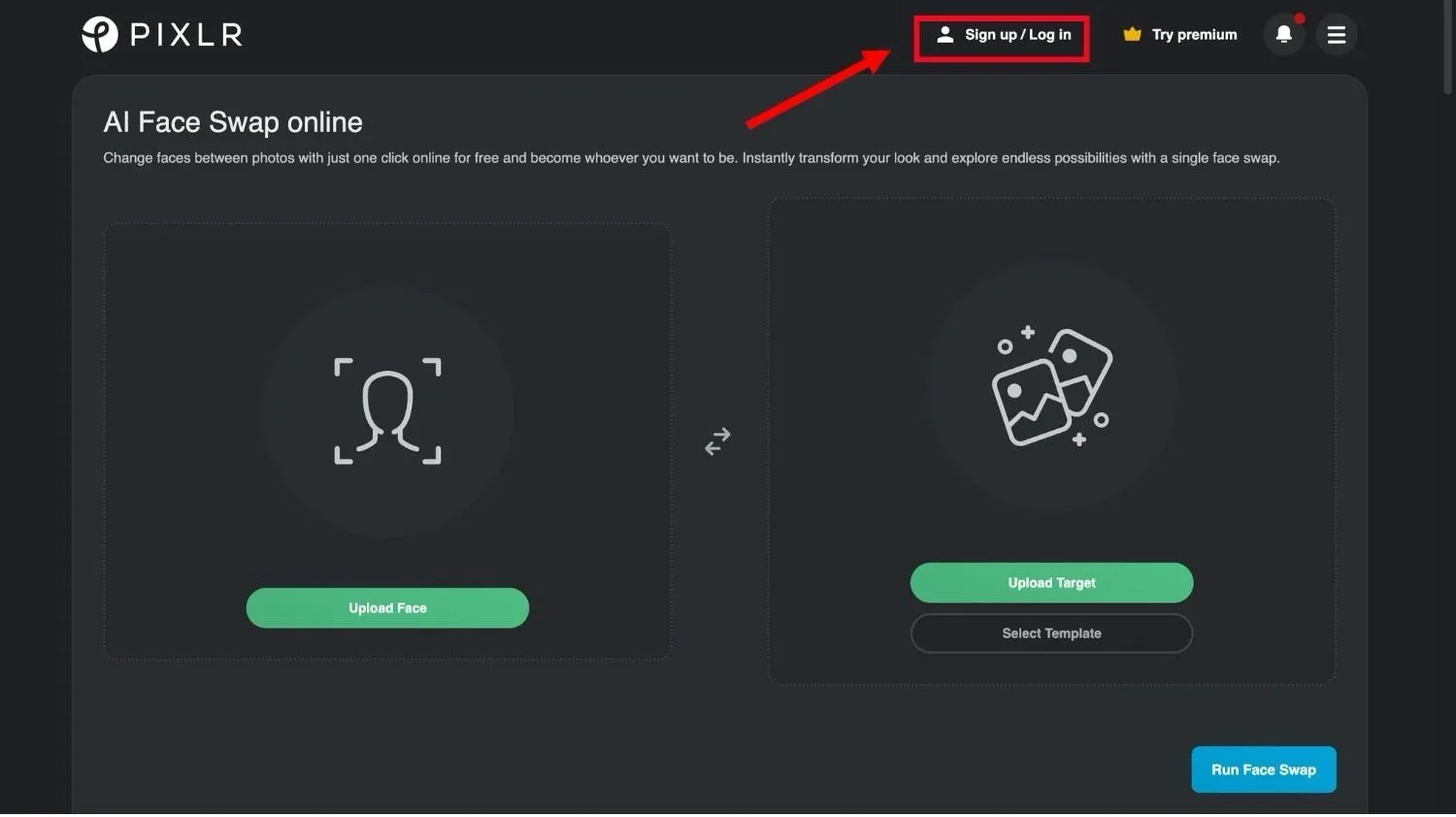 Create an account on Pixlr