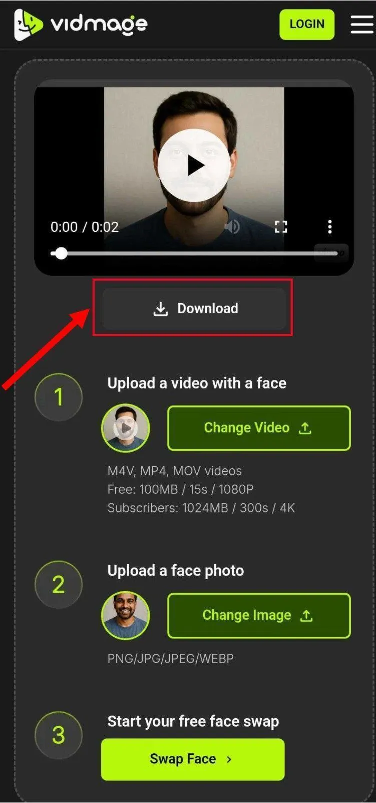 Download the swapped video