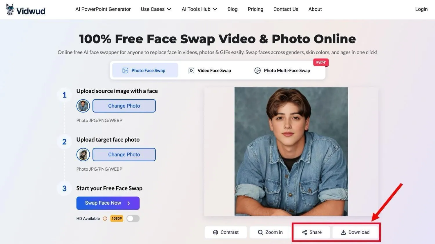 Export the face swap with Vidwud