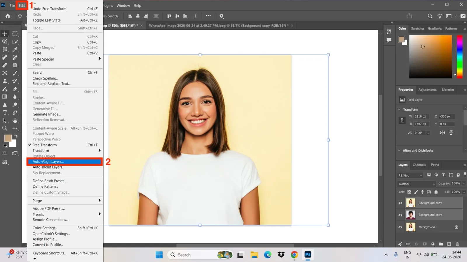 Photoshop layer mask method auto align layers
