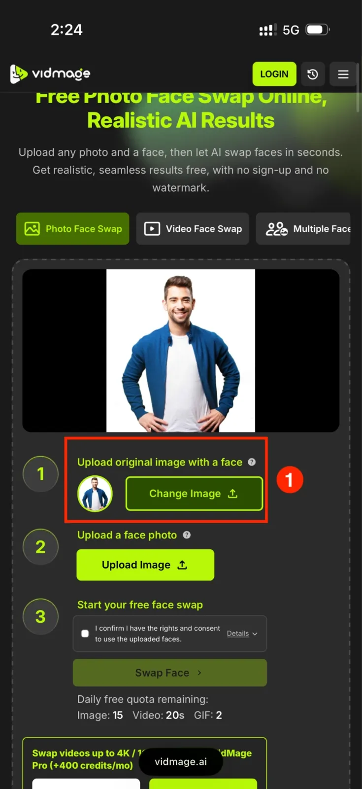 VidMage upload source image