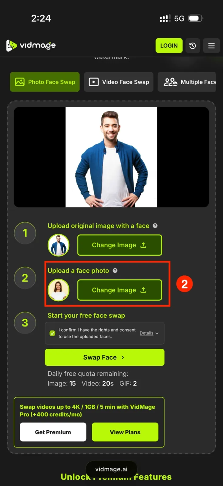 VidMage upload target image