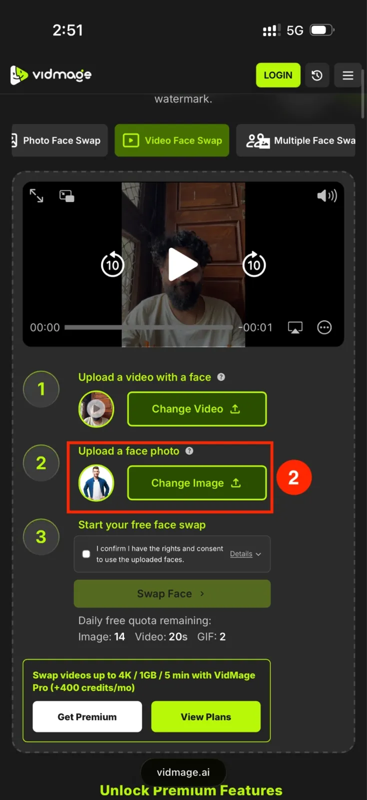VidMage upload target face
