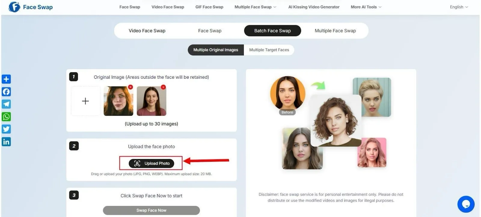 Face Swap upload target face image