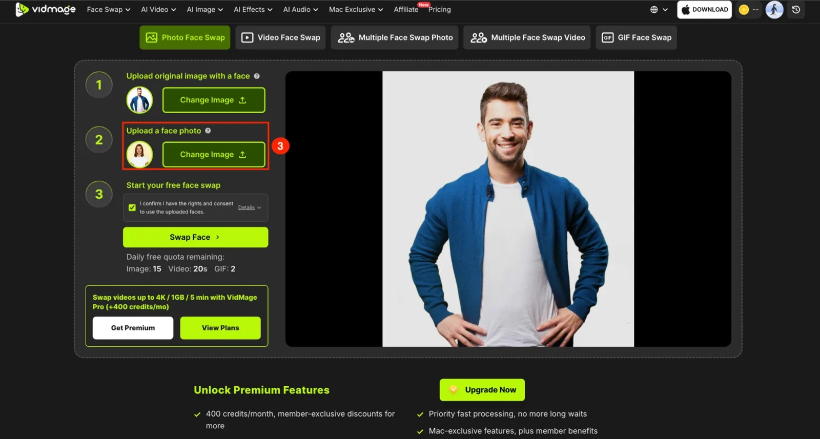 VidMage upload target face