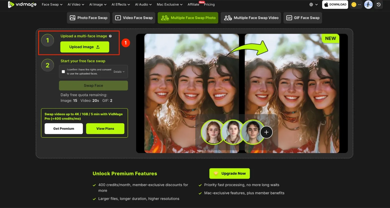 VidMage upload source mulitface image