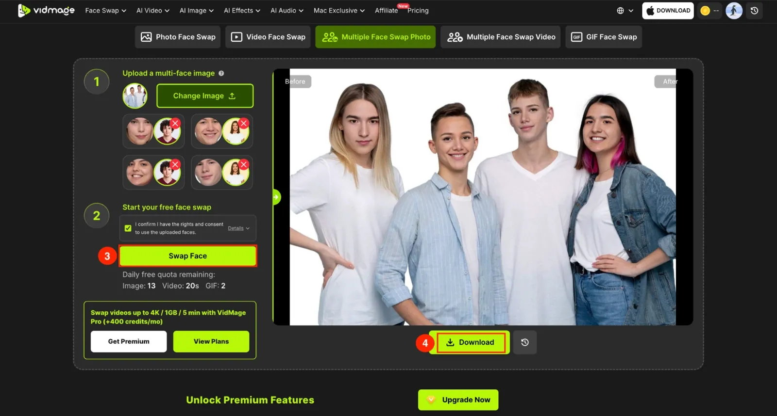VidMage download multiface face swap