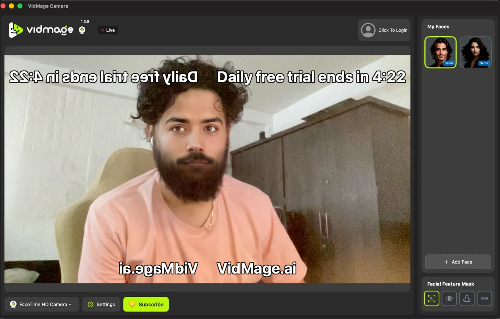 VidMage start live face swap