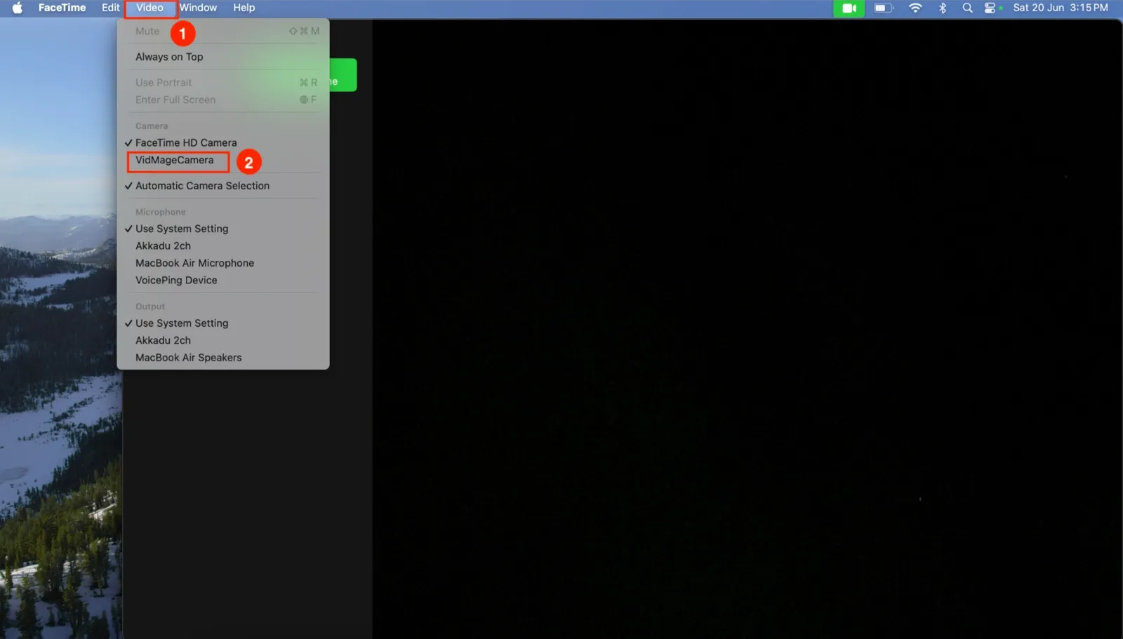 FaceTime choose VidMage camera