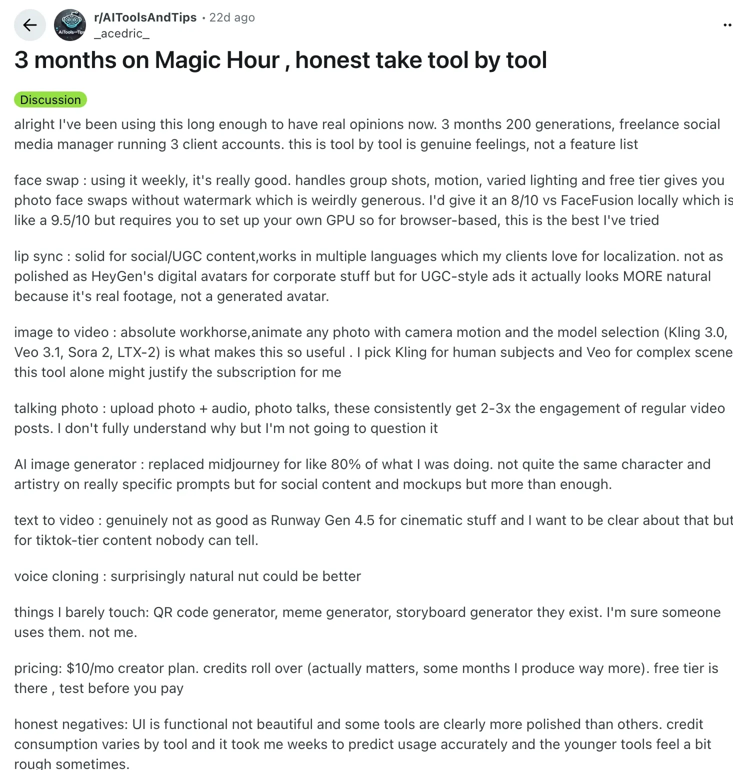 Magic Hour review on Reddit