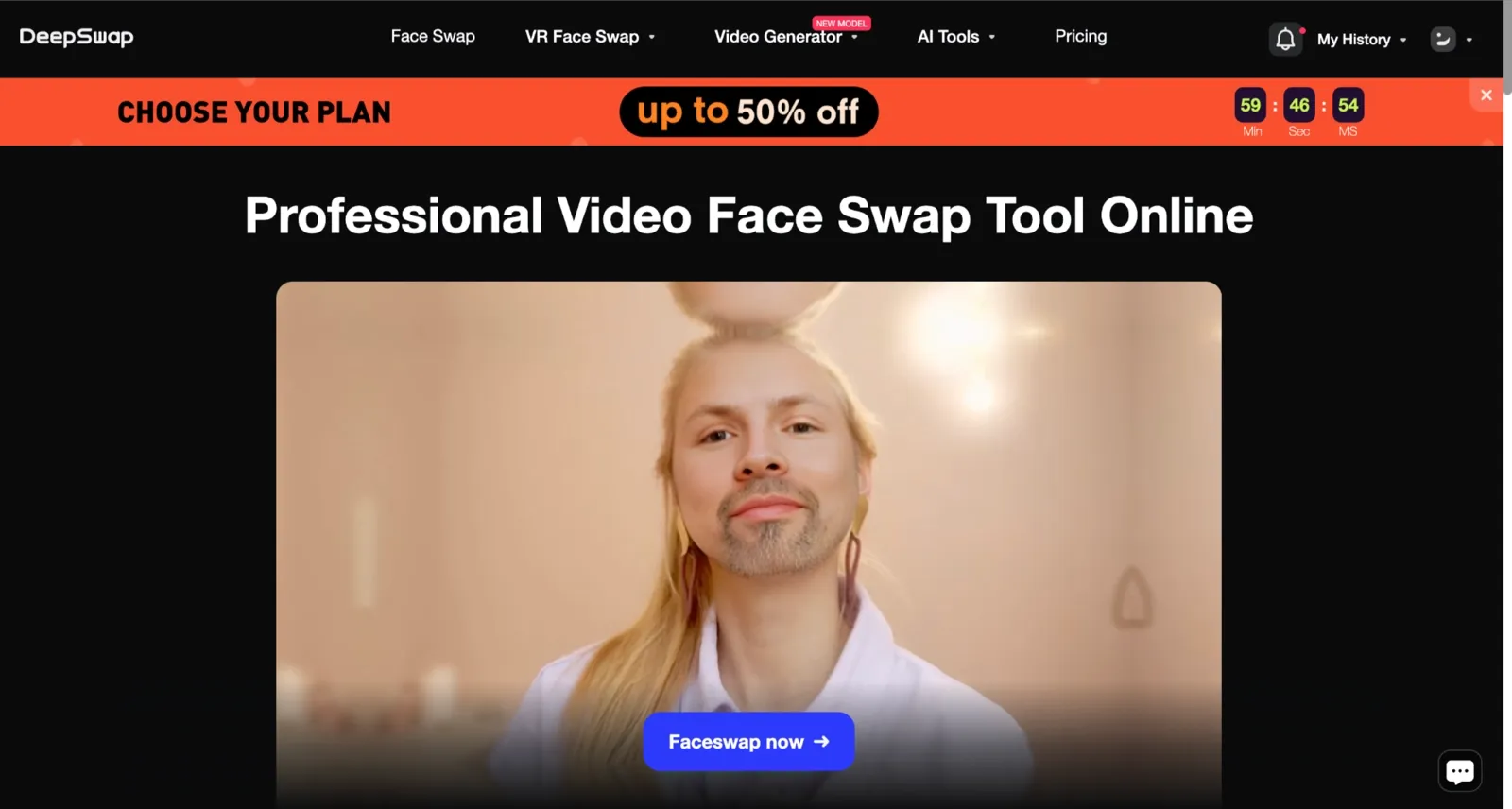 DeepSwap homepage