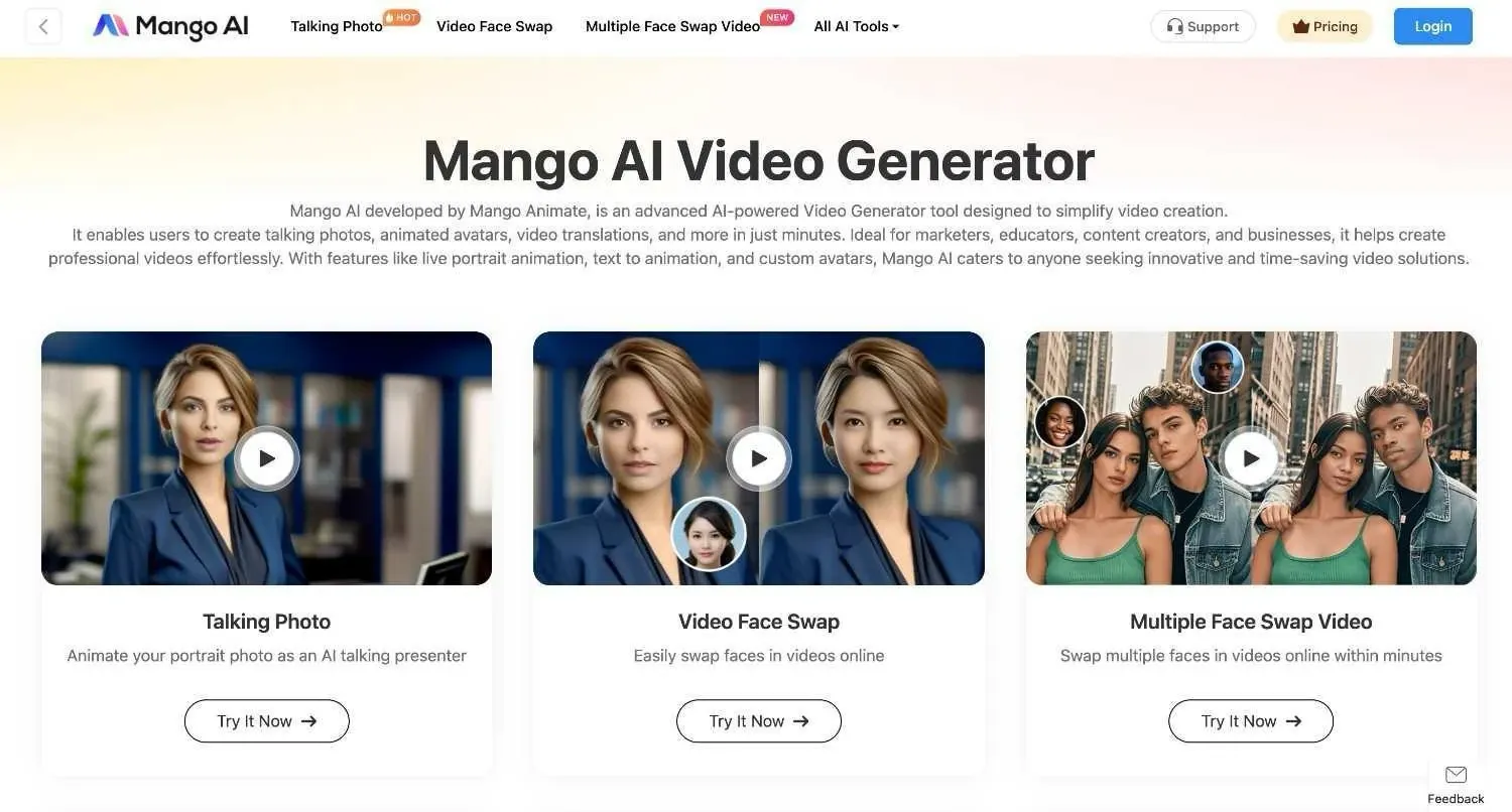 Mango AI best AI video face swap tools homepage