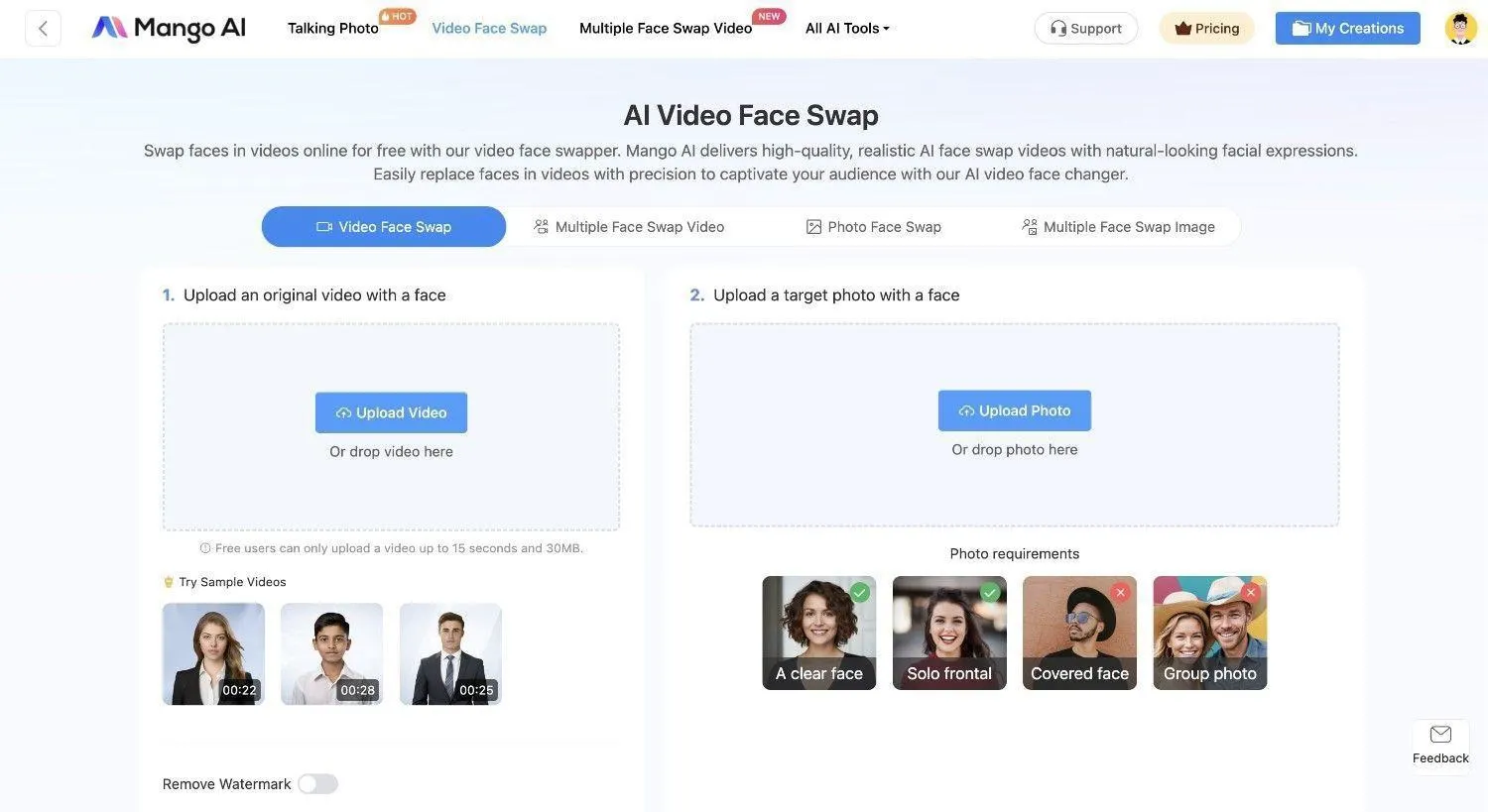 Mango Animate best video face swap apps homepage