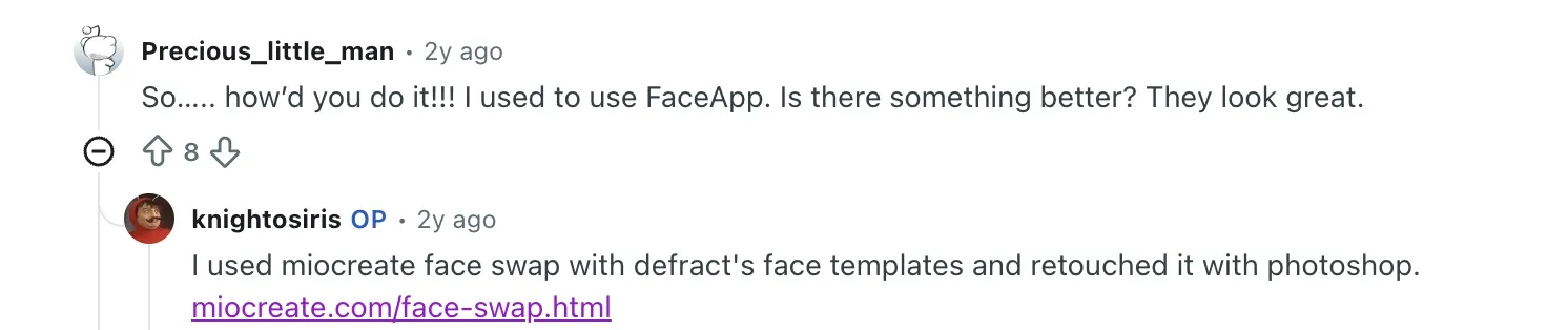 MioCreate face swap Reddit review