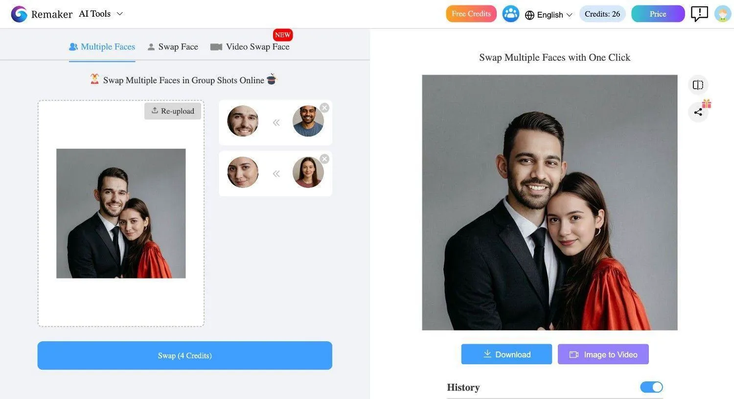 Photo multi-face swap by Remaker