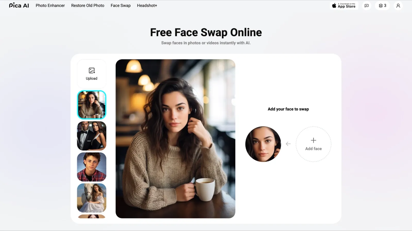 Vendor UI screenshot from Pica AI Face Swap
