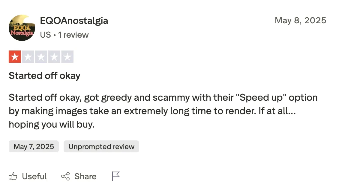 Pica AI Face Swap speed review on Trustpilot