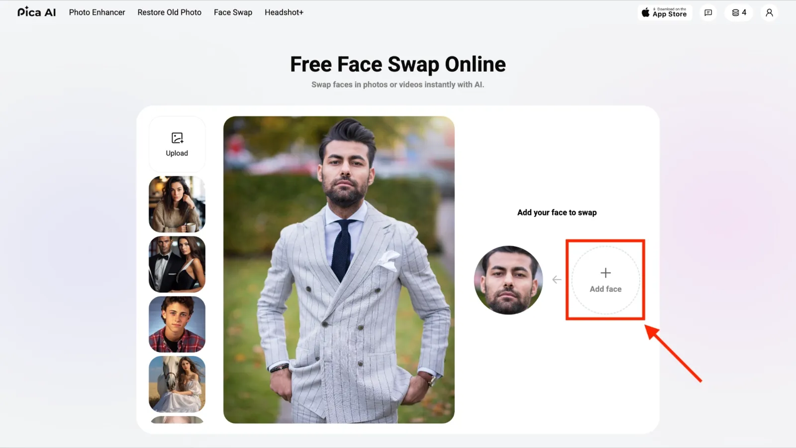 Add target image to Pica AI Face Swap