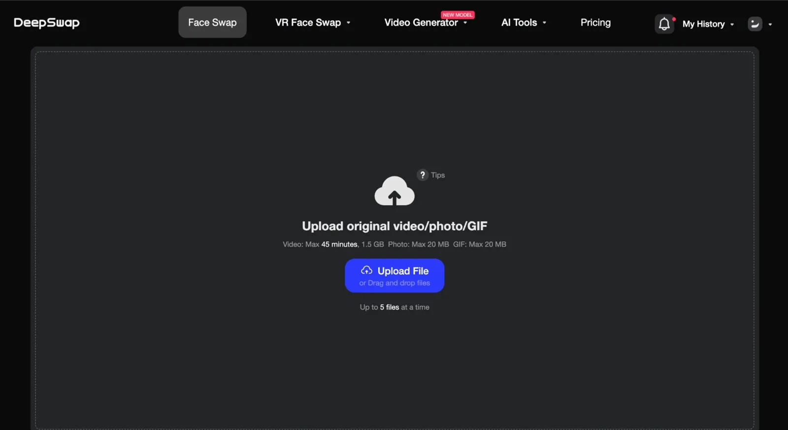 Vendor UI screenshot from DeepSwap