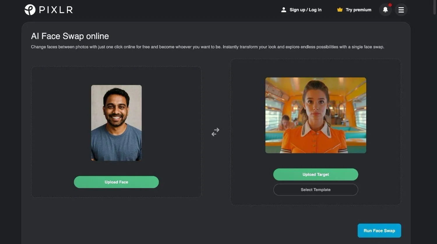 Pixlr AI gender swap feature