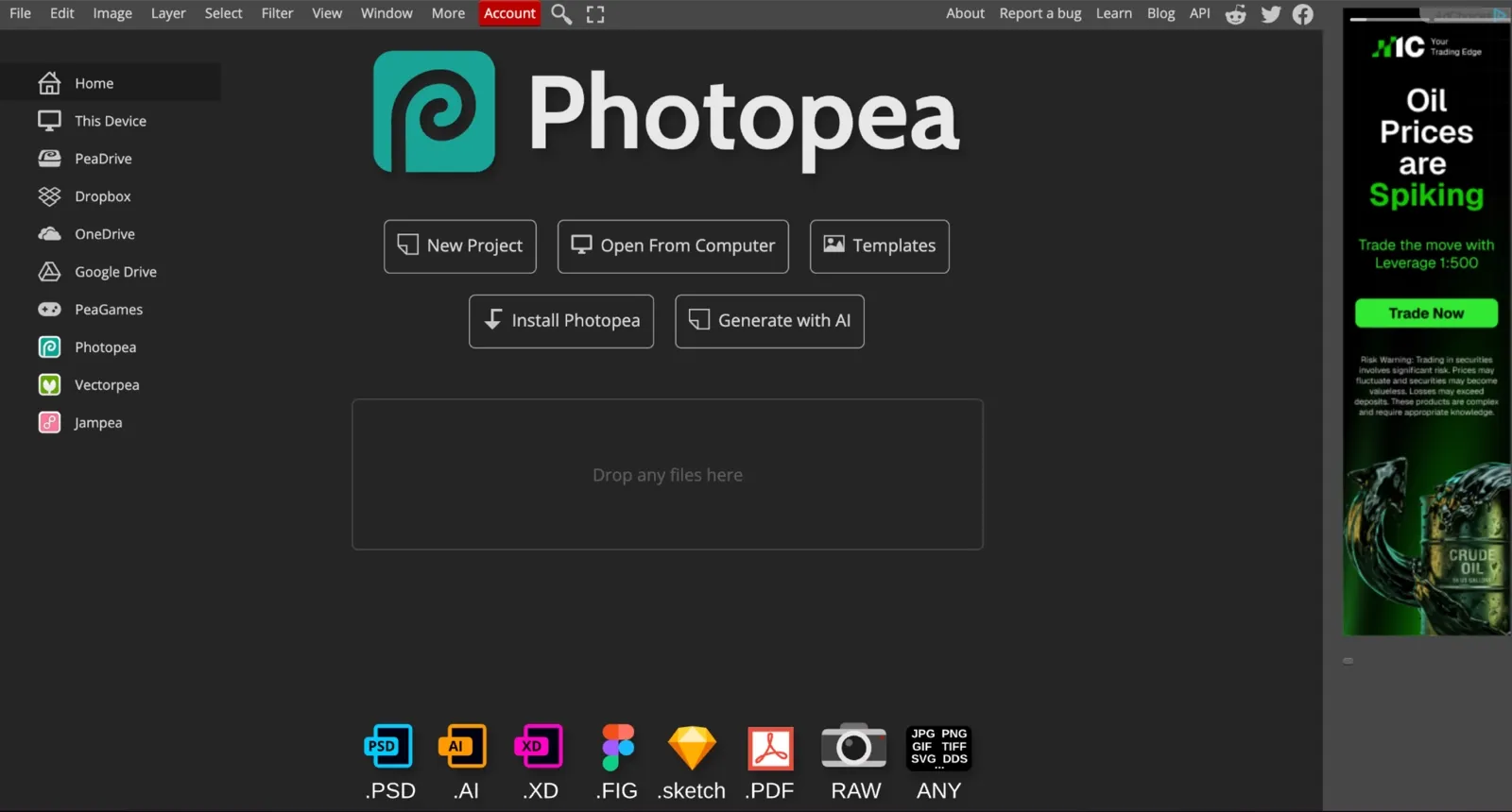 Photopea homepage